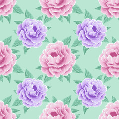 Vintage seamless pattern with peonies