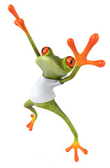 Naklejka premium Frog with a white tshirt