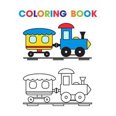 coloring book the train with a wagon for the kids. 
