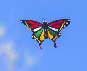 Colorful Kite Flying in Blue Sky