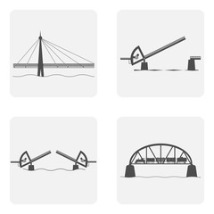 monochrome icon set with bridgework