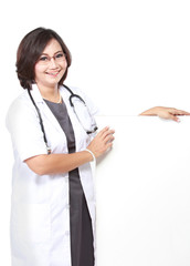 female doctor with a blankboard