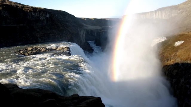 Gullfoss - Icland waterfall with a rainbow