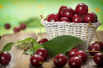 Ripe Sweet Cherries in Basket 