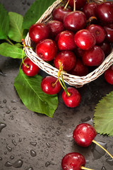 Ripe Sweet Cherries in Basket 