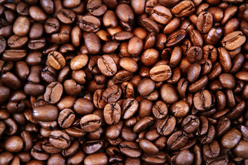 Brown roasted coffee beans background