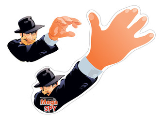 Thief with long arms, stealing spy. Vector. illustration