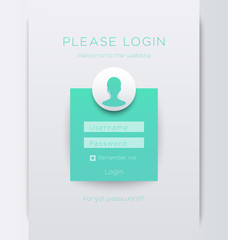 Woman Login window concept design in aquamarine, vector, eps10