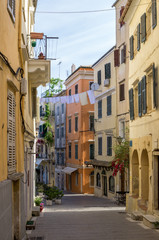 Street in the old town of Corfu island, Greece