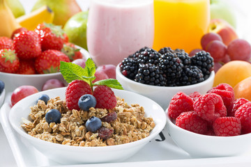 Delicious and healthy breakfast with fruits, berries and cereal