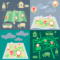 Geolocation and transport,  icons set