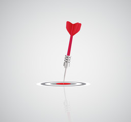 One dart hitting the center of target. Vector image over grey. M