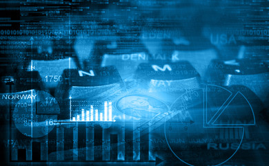 Computer keyboard with business diagrams , e- commerce concept .