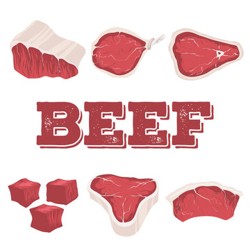 Beef set.Hand drawn beef cuts.