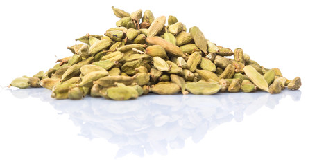 Cardamom spices over white background