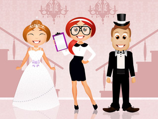 Wedding planner with bride and groom