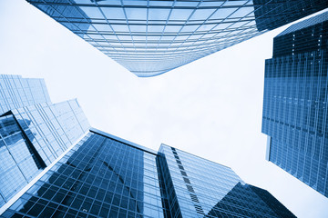 Fototapeta na wymiar Modern skyscrapers, bottom view, toning