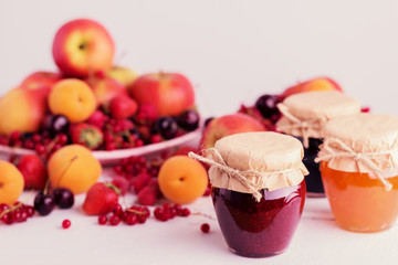 Jam, fruit and berries (apples, apricots, raspberries. strawberr