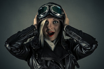 surprised beautiful woman pilot