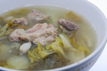 Pickled cabbage soup with pork ribs,Thai food.
