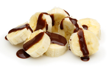 Chocolate sauce and banana slices