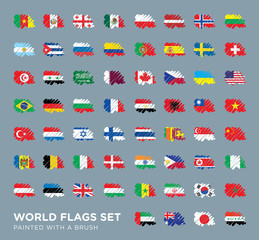 World Flags Set Painted with a Brush