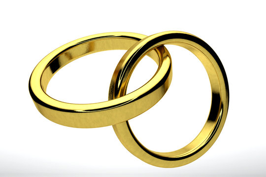 Gold rings on a white background. 3d image reneder