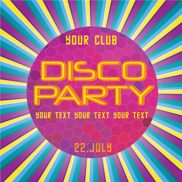 Colorful disco party poster. Vector illustration.
