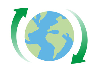 Vector image of green gradient arrows and the globe