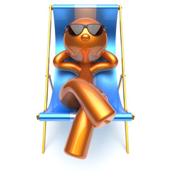 Man relaxing chilling harmony beach deck chair sunglasses