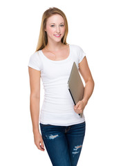 Fototapeta premium Young woman hold with notebook computer