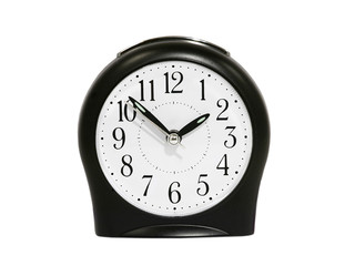 Black alarm clock isolated on white background.