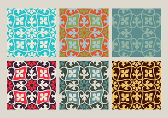 Colorful set of seamless floral patterns vintage backgrounds collection vector