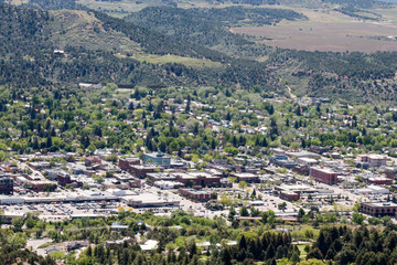Downtown Durango, Colorado businesses viewed from above