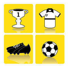 Black and white flat icons in yellow rounded square. Vector illustration.