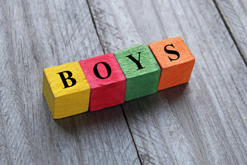 word boys on colorful wooden cubes