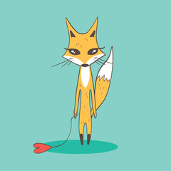 Illustration with funny cartoon fox