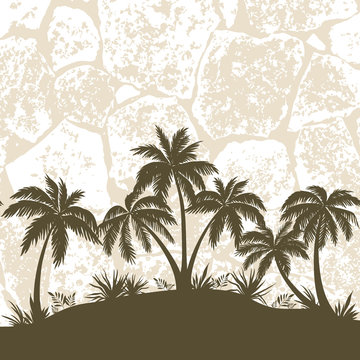 Tropical Palms and Grass Silhouettes