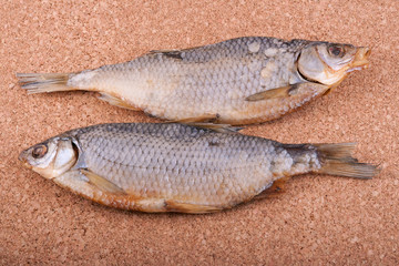 Dried fish on a pork table