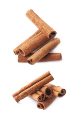 Pile of cinnamon sticks isolated