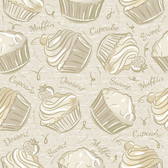 Seamless Patterns with different cupcaks