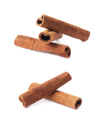 Pile of cinnamon sticks isolated