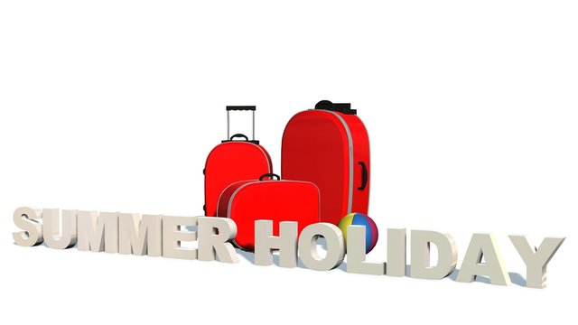 Summer Holiday - 3D Word before travel suitcase isolated