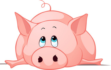 big fat pig lay down - vector illustration