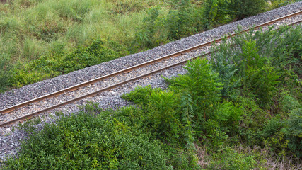 Railway with grass, weeds