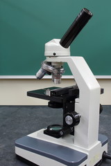 Microscope front of a blackboard