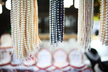 pearls and jewelry in a souvenir shop