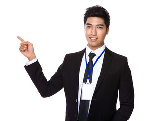 Businessman with showing finger up