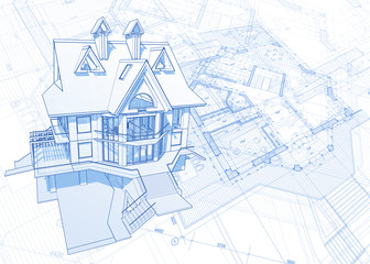 architecture blueprint - house draw & plans / vector illustration

