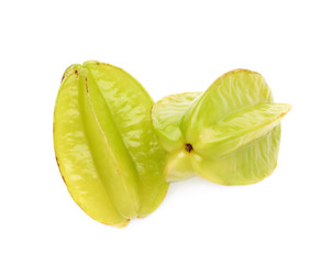 Two averrhoa carambola starfruits isolated